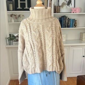 Love Tree Cable Knit Turtleneck Sweater - Tan